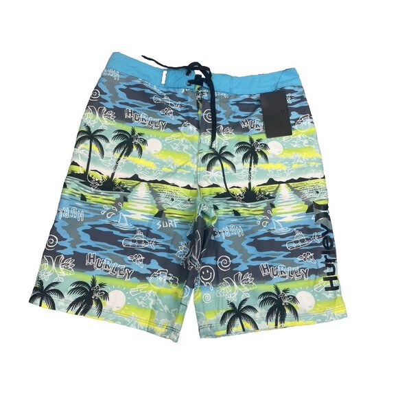 NEW Boys Hurley Board Shorts Size 16/28Island Print 9” Inseam
